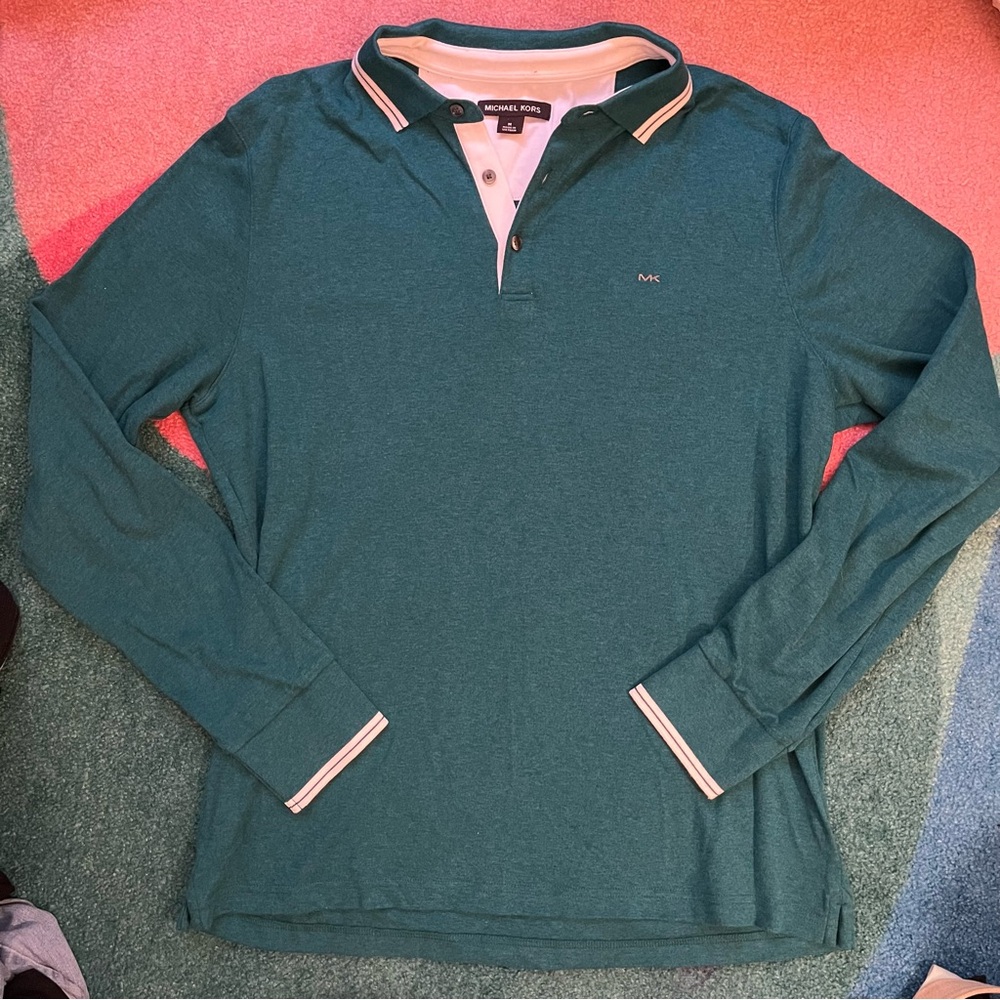 Michael Kors Pullover Shirt Collared MK Preppy Old Money Yacht Party Green